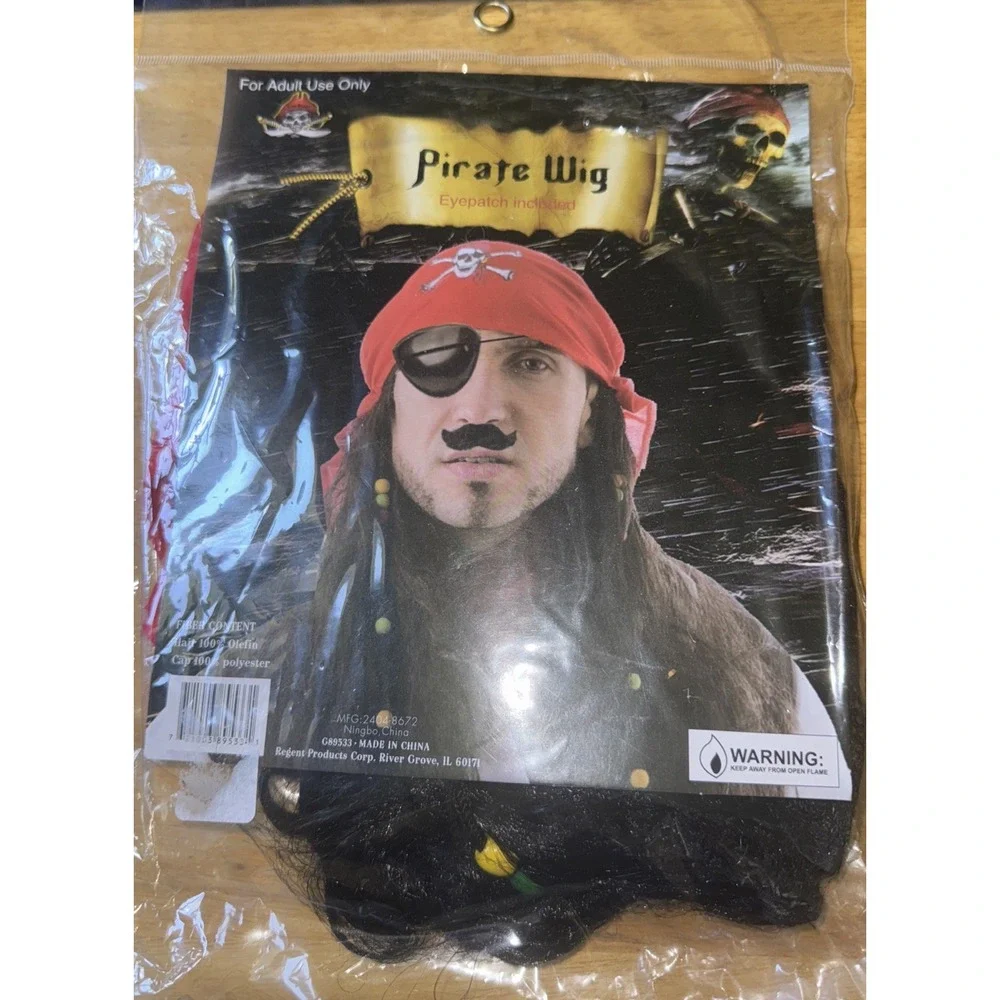 Pirate Wig Eye Patch Beads Adult Size Halloween Costume Cosplay NIP